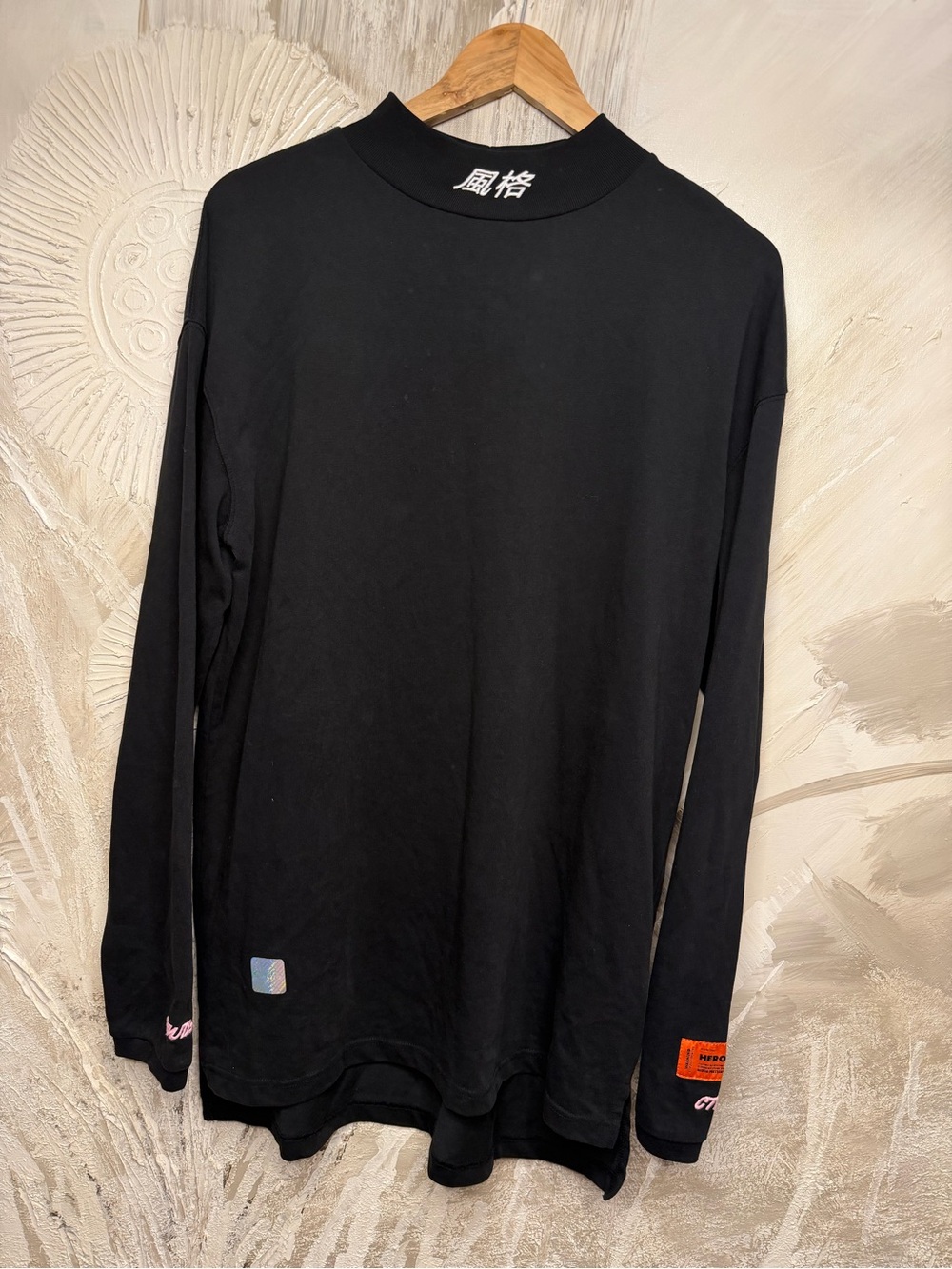 Heron Preston Black Long-Sleeve Tee with Contrast Logo Tabs